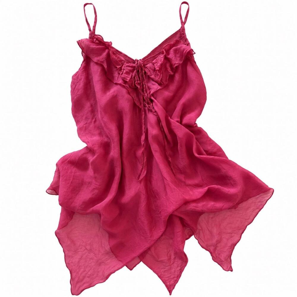 Vintage Italian Fuschia Silk Ruffle Cami Top